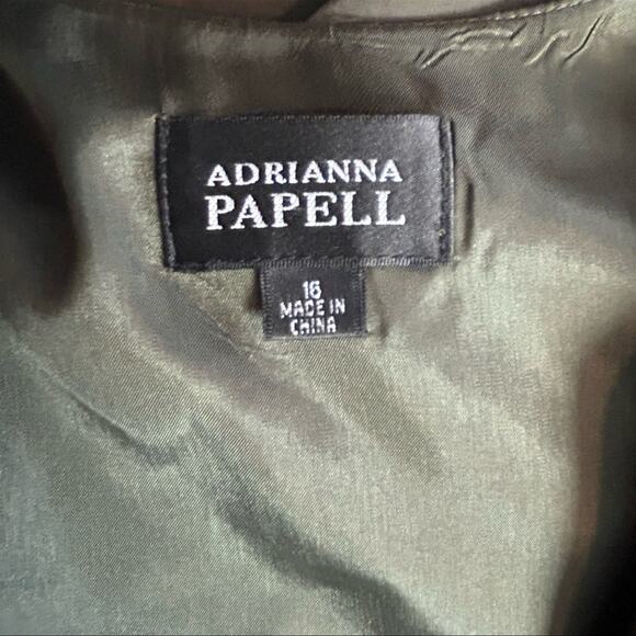 Adrianna Papell Olive Drape Neck Faux Wrap Sleeveless Midi Dress 16 - Picture 9 of 12